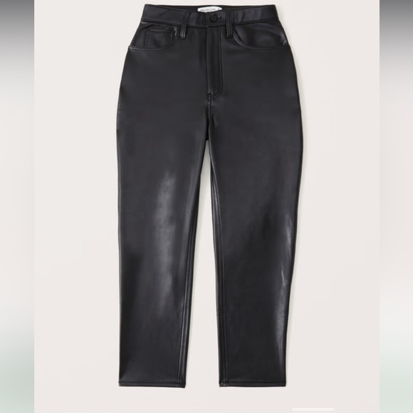 Abercrombie & Fitch Black Vegan Leather Ankle Straight Ultra High Rise Size 29 - Picture 2 of 9